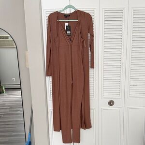 Brown jumpsuit and cardigan set